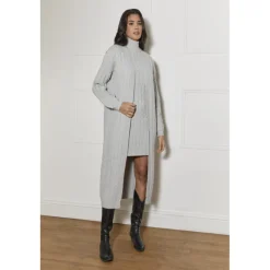 Chi Chi London All-Over Knitted Cable Longline Cardigan in Grey