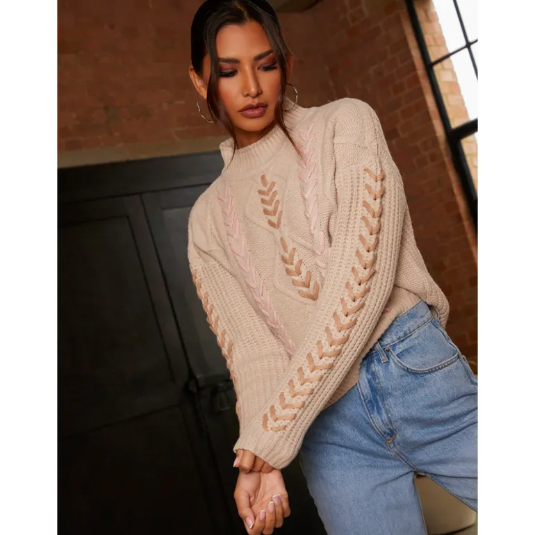 Chi Chi London Contrast Cable Detail Jumper in Cream