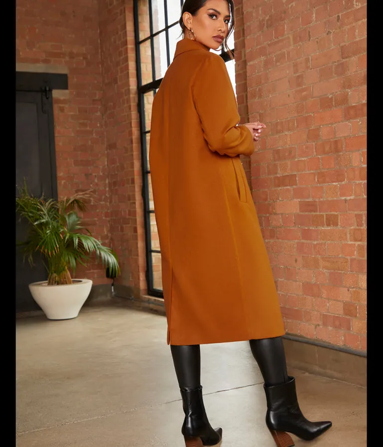 Chi Chi London Double Breasted Longline Coat in Orange
