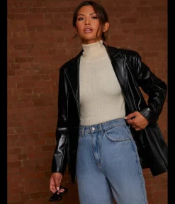 Chi Chi London Faux Leather Blazer in Black