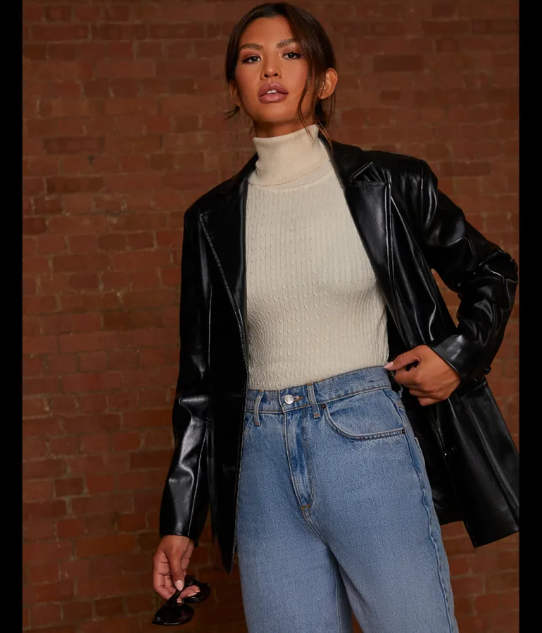 Chi Chi London Faux Leather Blazer in Black
