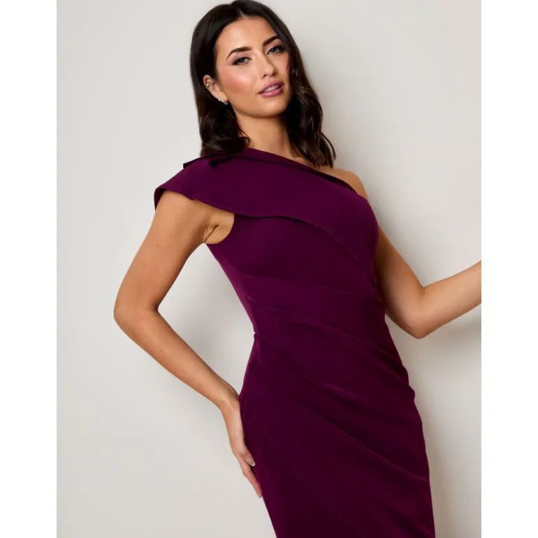 Chi Chi London One Shoulder Wrap Detail Midi Dress in Purple