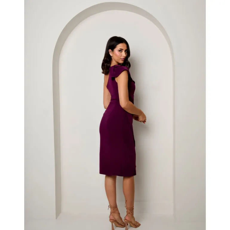 Chi Chi London One Shoulder Wrap Detail Midi Dress in Purple