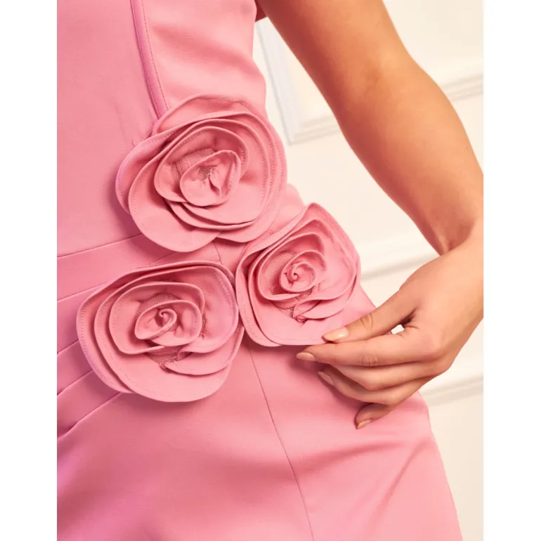 Chi Chi London Rosette Detail Bardot Midi Dress in Pink