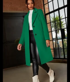 Chi Chi London Single Breasted Coat in Green