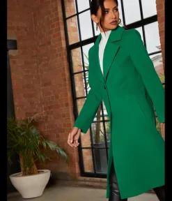 Chi Chi London Single Breasted Coat in Green