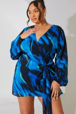 Chiffon Abstract Drape Wrap Mini Dress