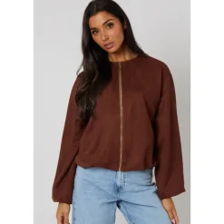 Chocolate Suede Bubble Hem Jacket