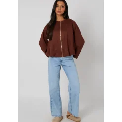 Chocolate Suede Bubble Hem Jacket