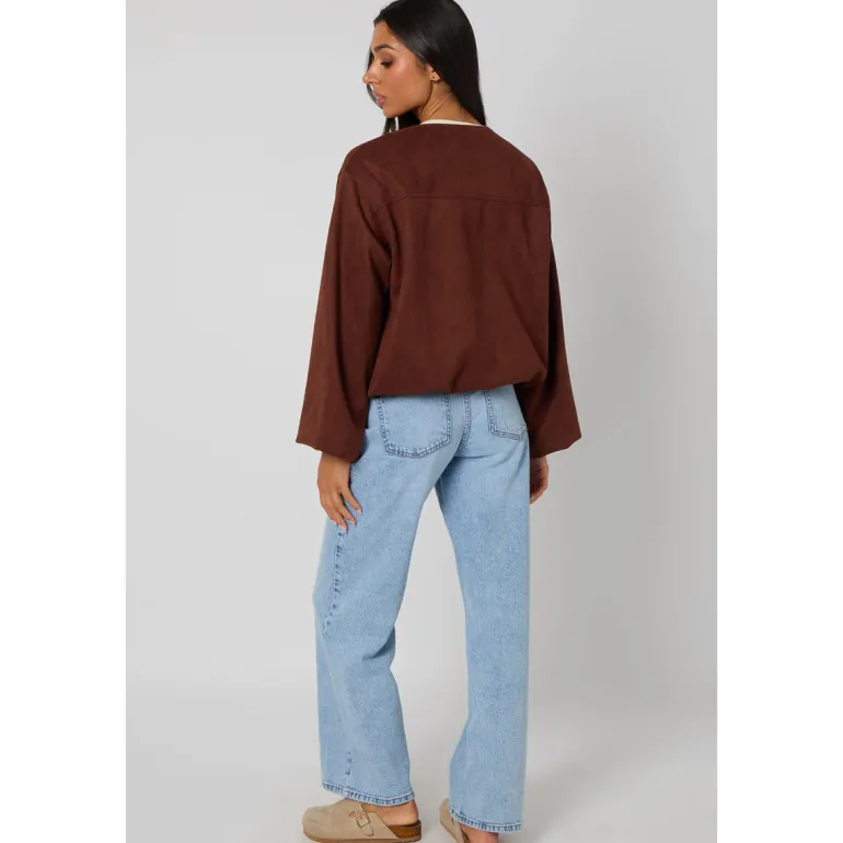 Chocolate Suede Bubble Hem Jacket