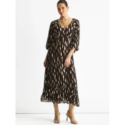 Chocolate Viscose Clipped Balloon Sleeve Maxi Dress