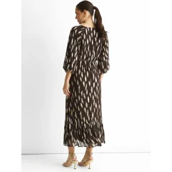 Chocolate Viscose Clipped Balloon Sleeve Maxi Dress