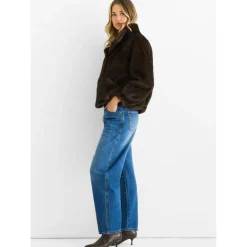Coffee Funnel Neck Button Up Faux Fur Jacket