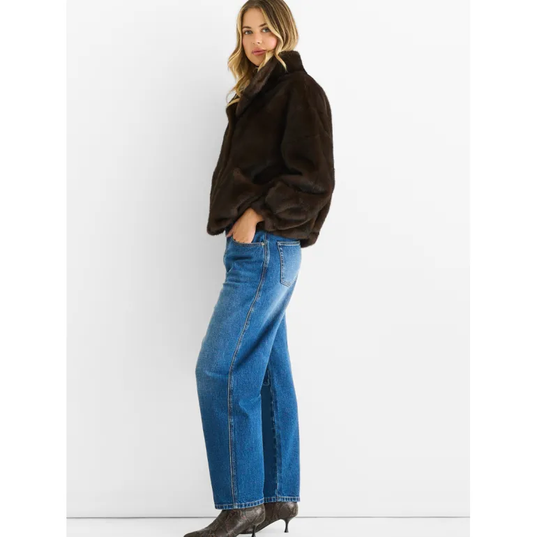 Coffee Funnel Neck Button Up Faux Fur Jacket