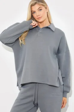 Collared Button Up Jersey Sweatshirt