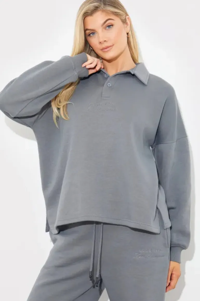 Collared Button Up Jersey Sweatshirt
