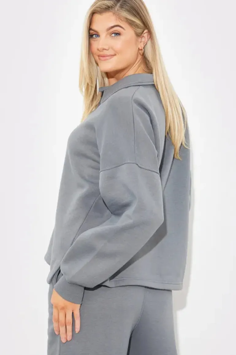 Collared Button Up Jersey Sweatshirt