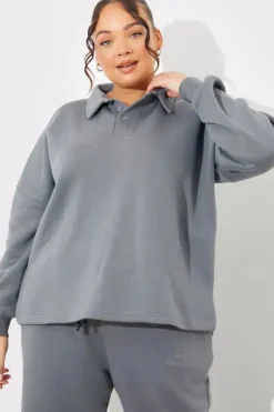 Collared Button Up Jersey Sweatshirt
