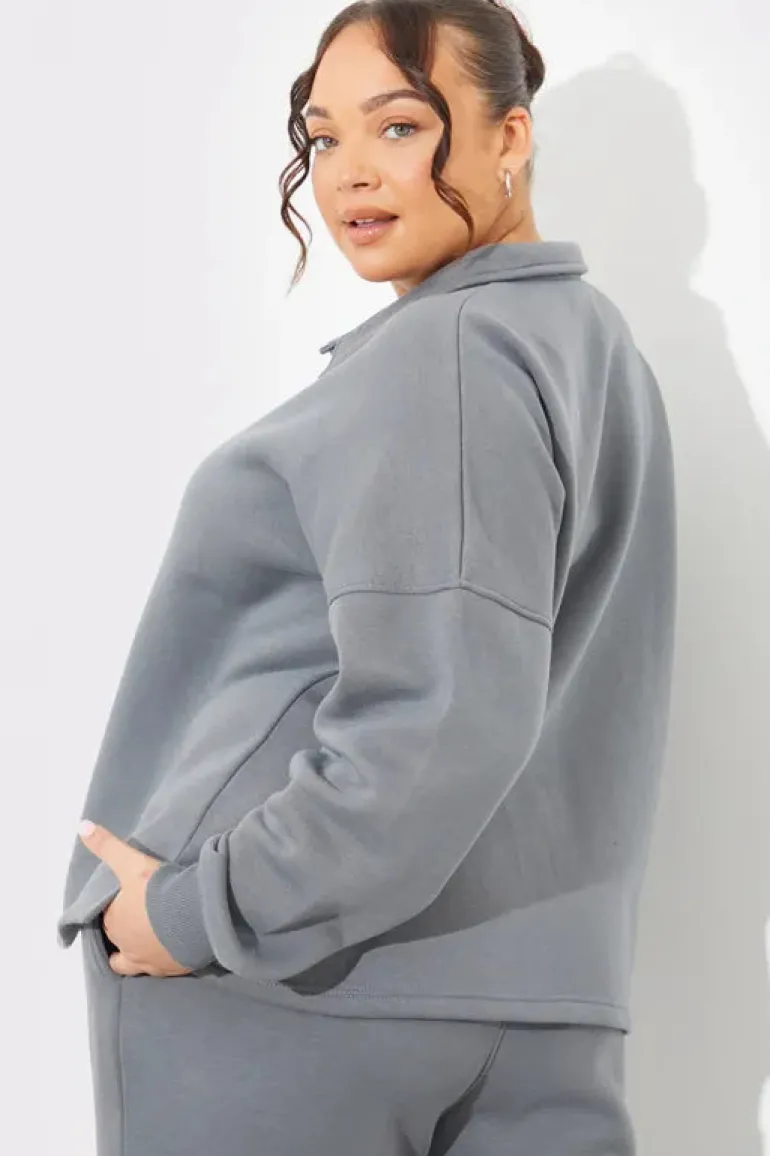 Collared Button Up Jersey Sweatshirt