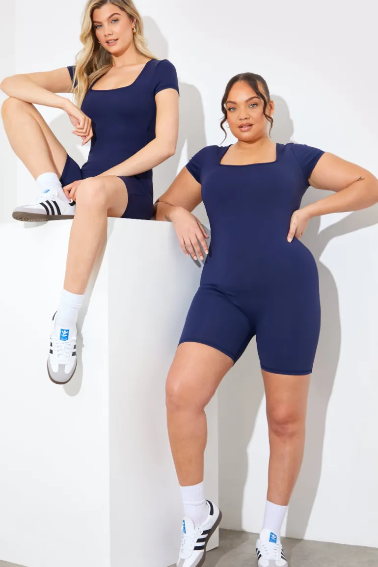 Contour Built-In Bra Short Sleeve Short Leg Square Neck Unitard