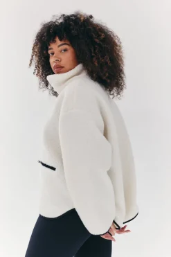 Contrast Piping Borg Lined Half Zip Up Fleece