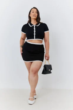 Contrast Piping Co Ord Knit Mini Skirt
