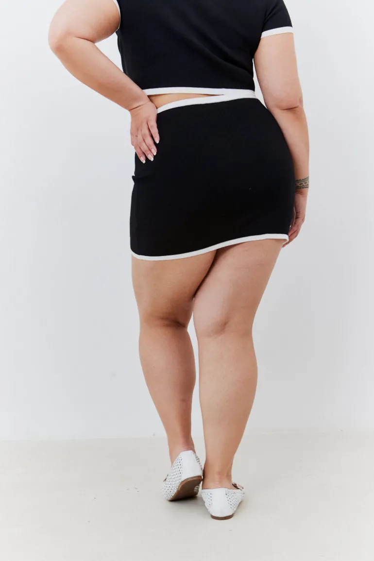 Contrast Piping Co Ord Knit Mini Skirt
