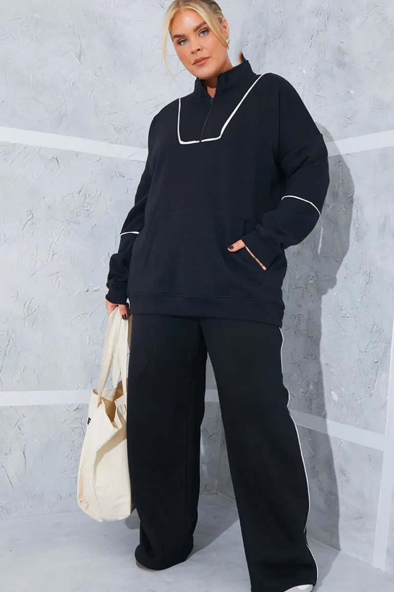 Contrast Piping Wide Leg Joggers