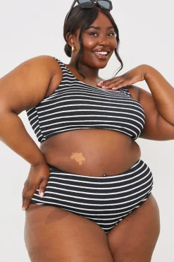 Control Crinkle Stripe High Waisted Bikini Bottom