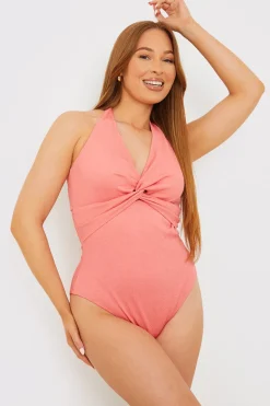 Control Fuller Support Crinkle Halter Twist Front Swimsuit