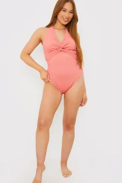 Control Fuller Support Crinkle Halter Twist Front Swimsuit