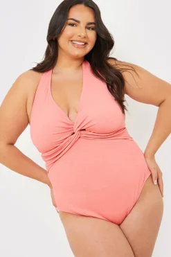 Control Fuller Support Crinkle Halter Twist Front Swimsuit
