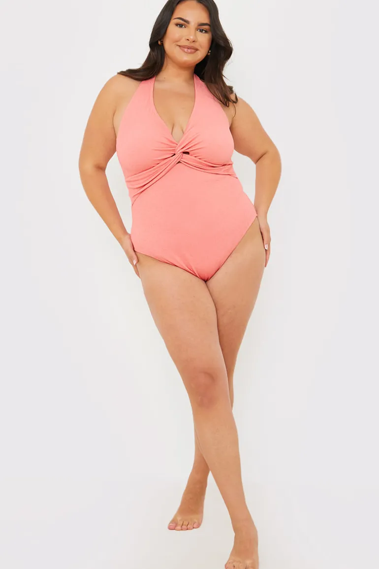 Control Fuller Support Crinkle Halter Twist Front Swimsuit