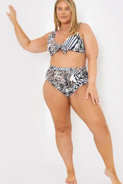 Control Ruched Detail Leopard Print High Waist Bikini Bottom