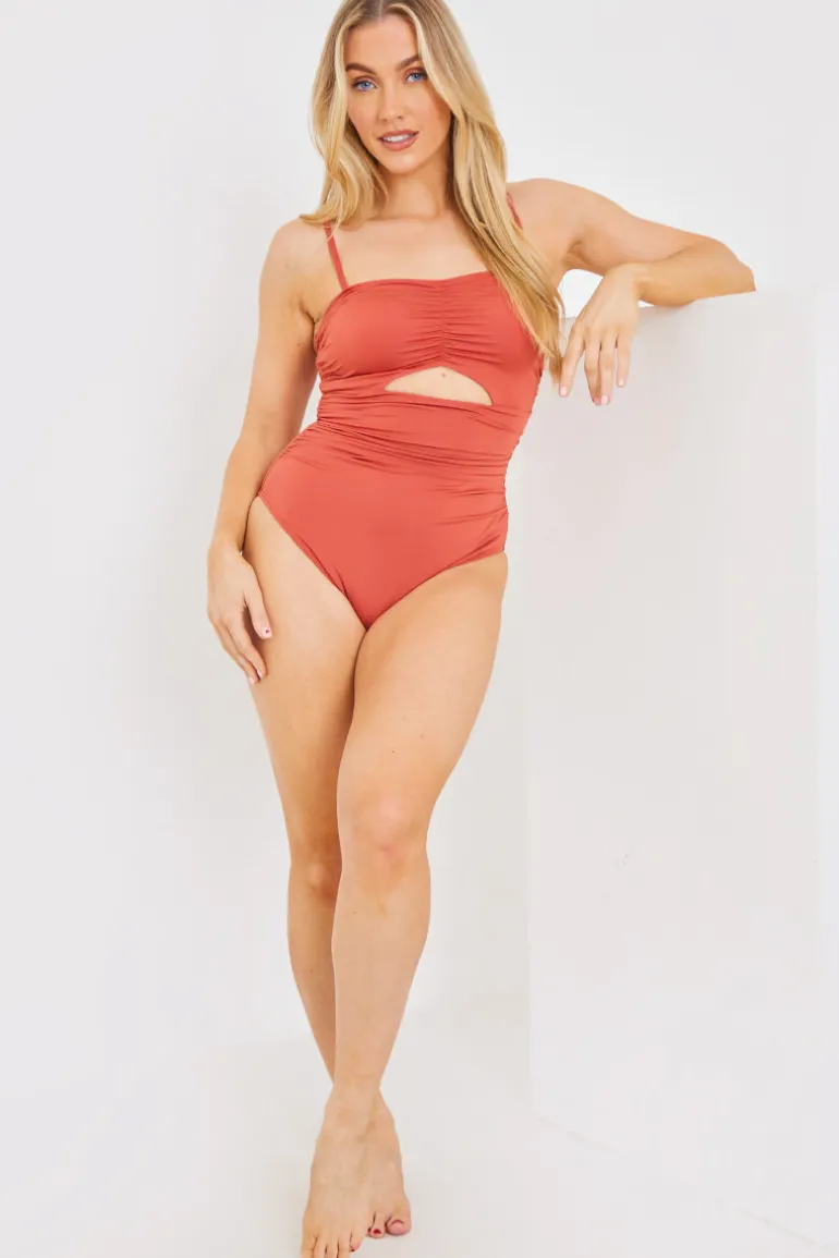 Control Ruched Front Cut Out Swimsuit