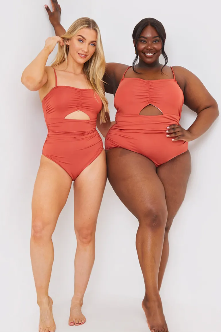 Control Ruched Front Cut Out Swimsuit