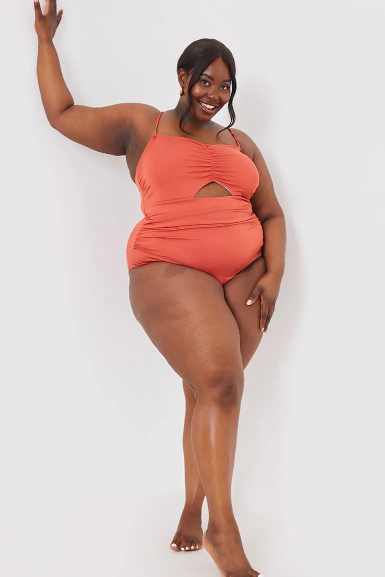 Control Ruched Front Cut Out Swimsuit