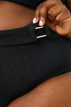 Control Textured Gold Bar Detail High Waisted Bikini Bottom