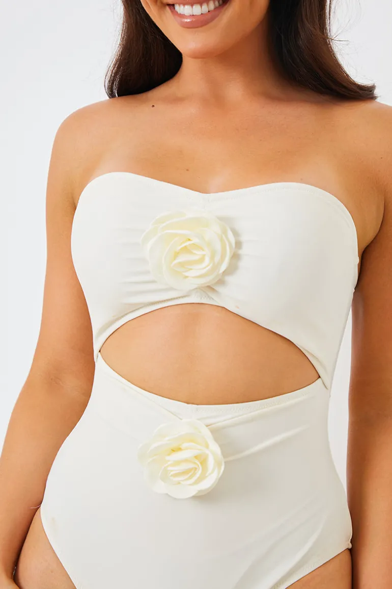 Corsage Detail Bandeau Swimsuit