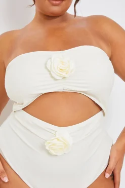 Corsage Detail Bandeau Swimsuit