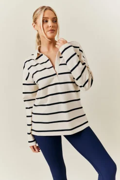 Cream & Black 90's Stripe Long Sleeve Rugby Shirt