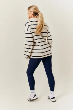 Cream & Black 90's Stripe Long Sleeve Rugby Shirt