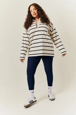 Cream & Black 90's Stripe Long Sleeve Rugby Shirt