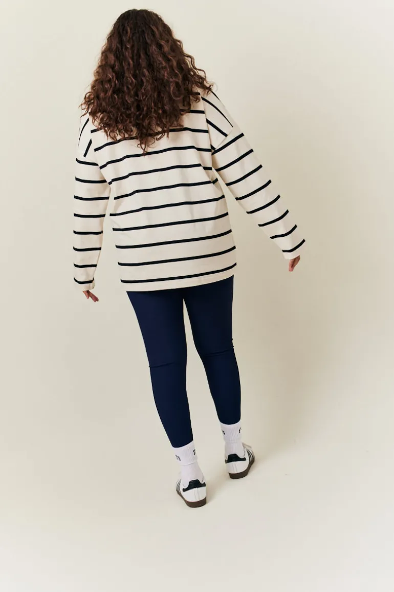 Cream & Black 90's Stripe Long Sleeve Rugby Shirt