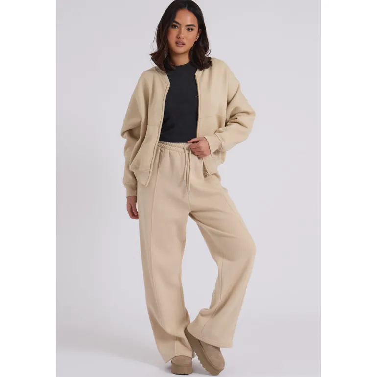 Cream Bomber and Wide Leg Jogger Set