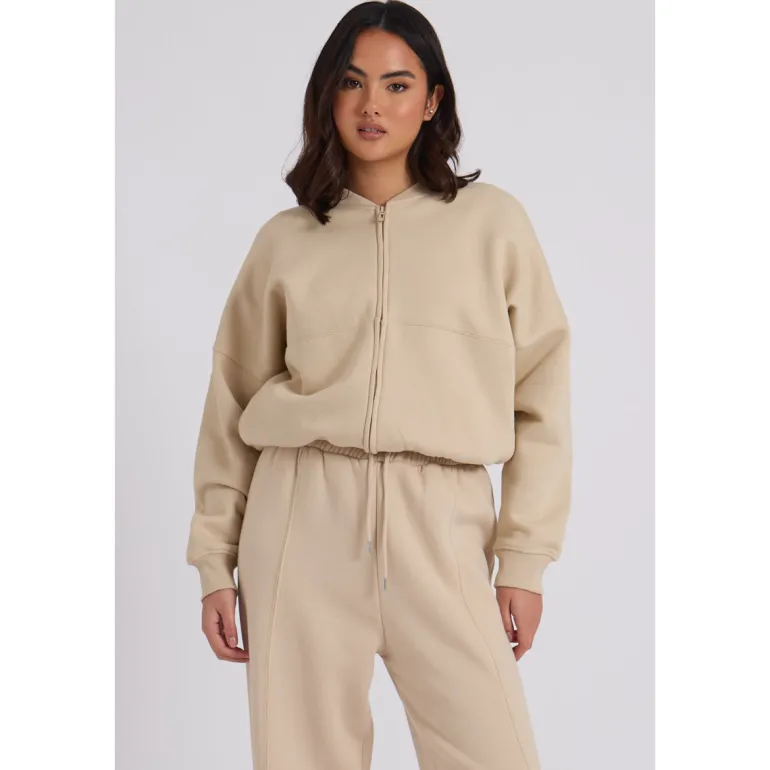 Cream Bomber and Wide Leg Jogger Set