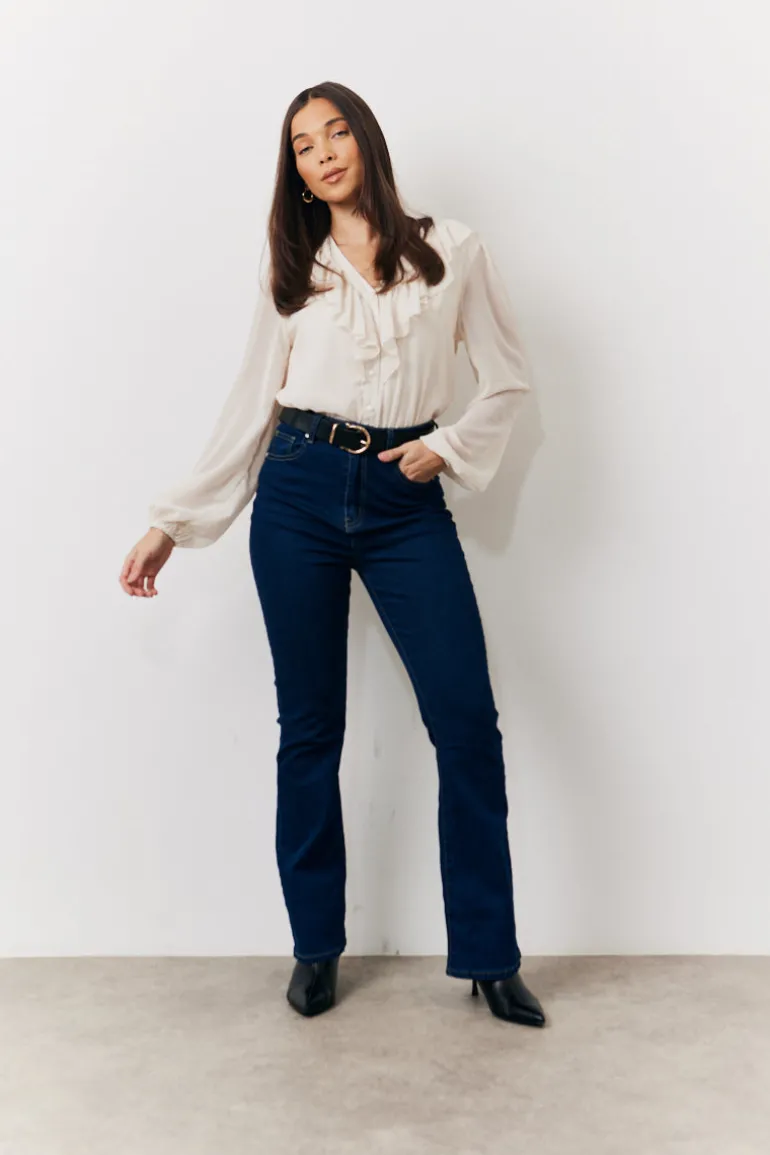 Cream Button Front Frill Bodysuit