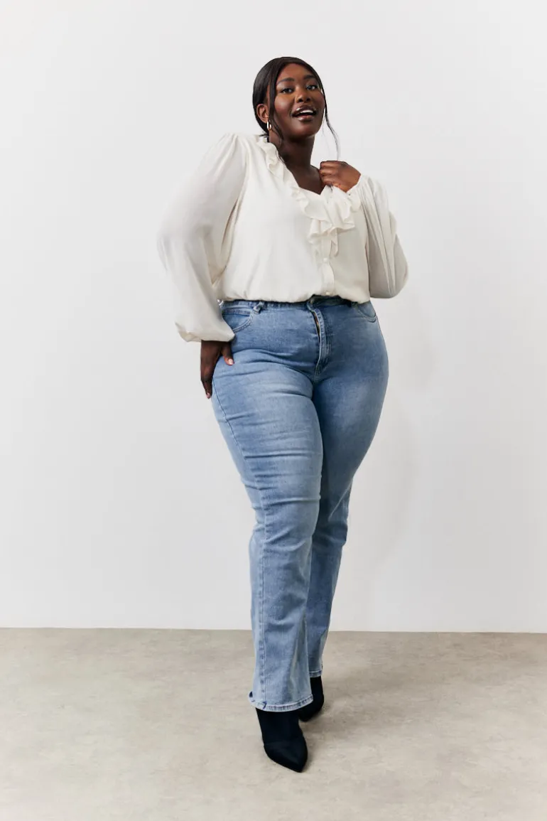 Cream Button Front Frill Bodysuit