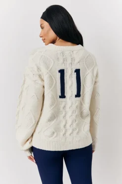 Cream 90's Varsity Cable Knitted Sweater