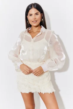 Cream Shimmer Organza Shirt